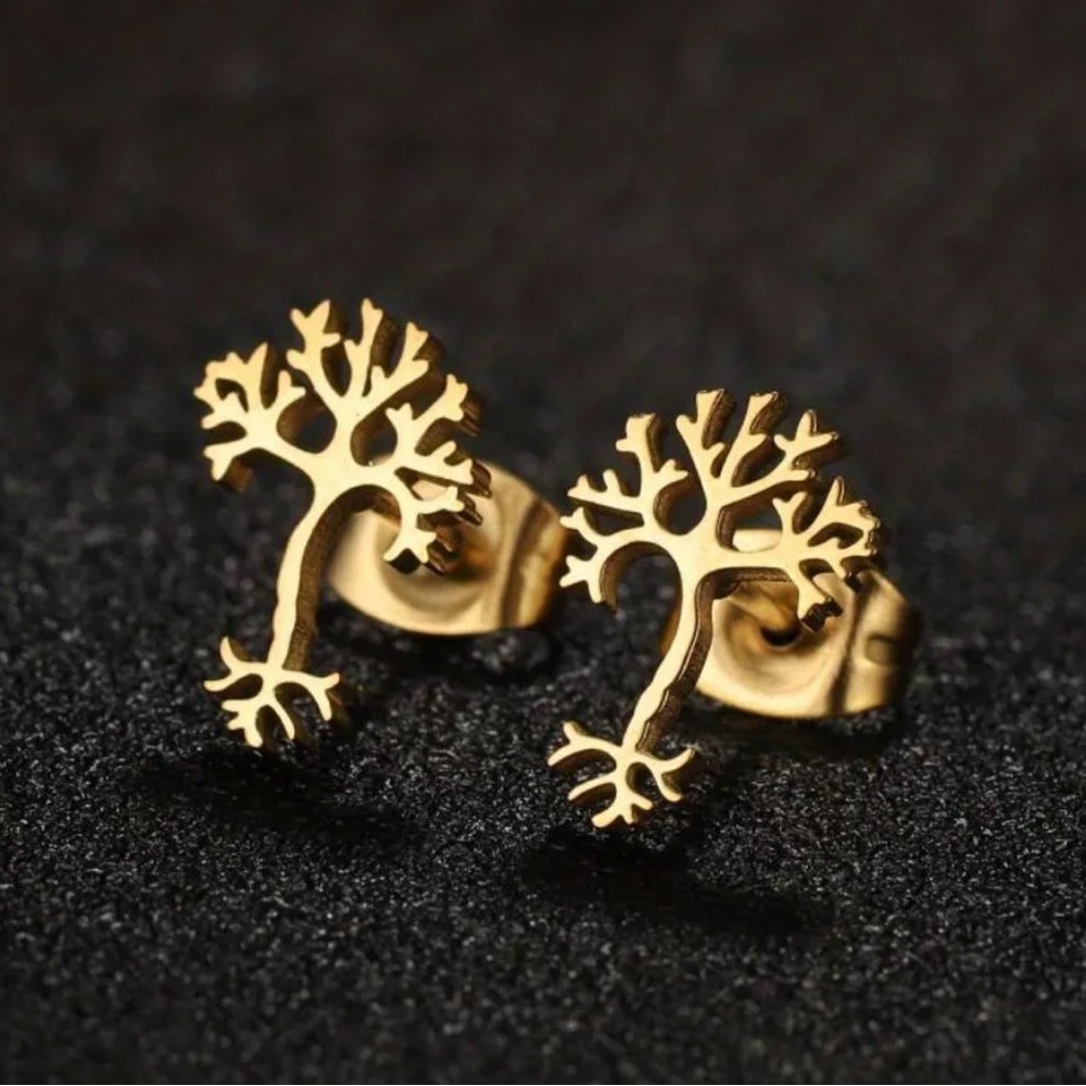 neuron or tree stainless steel stud earrings. Various colour options available.